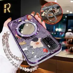 3 - Piece Floral Phone Accessory Set: Case, Lanyard, and Stand - OPPO A38 (PURPLE)