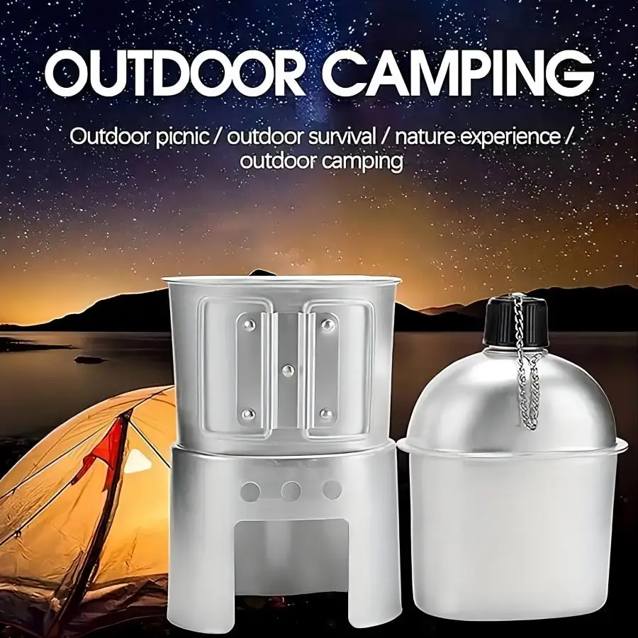 Description Picture 5 of item1 Set, Aluminum Water Canteen Cup And Storage Pouch, Portable Water Bottle For Outdoor Sport Camping Hiking Travel
