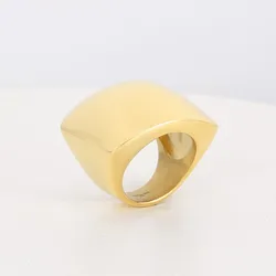 Elegant Multi - Tone Stainless Steel Wide Band Ring for Women - Glossy Geometric Jewelry Gift (Gold)