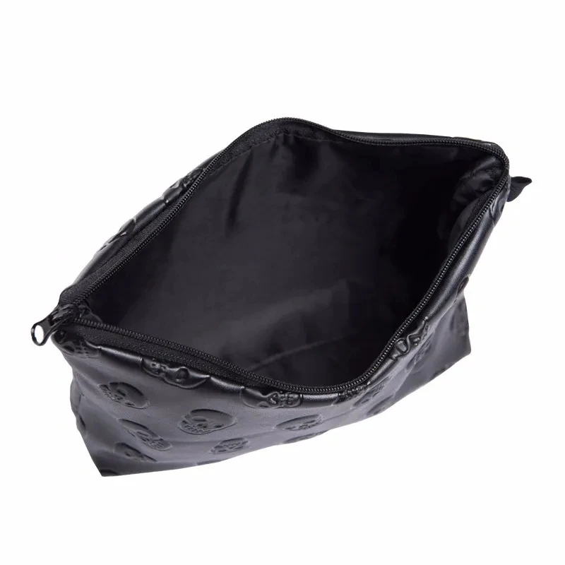 Black Skull Cosmetic Bag Women PU Leather Makeup Bag Travel Organizer For Cosmetics Toiletry Kit Bag Dropshipping 5