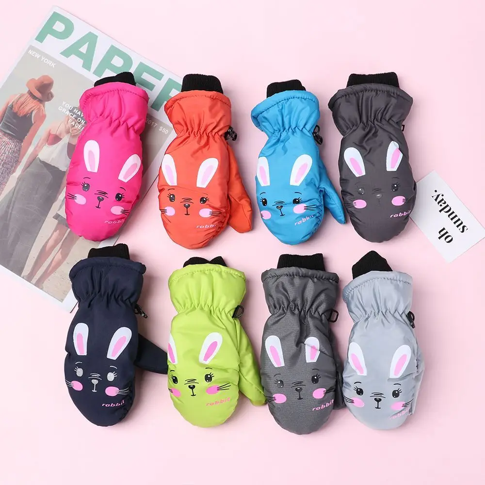 

0-5 Years Old Non-slip Children Boys Girls Cartoon Rabbit Thick Warm Waterproof Kids Ski Gloves Sports Mittens
