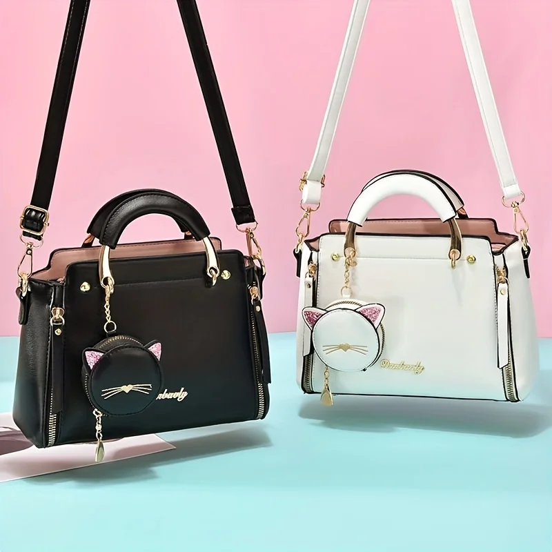 

Сумка кросс-боди с подвеской в виде кошки, Женский кошелек из искусственной кожи, Классическая модная универсальная сумка через плечо