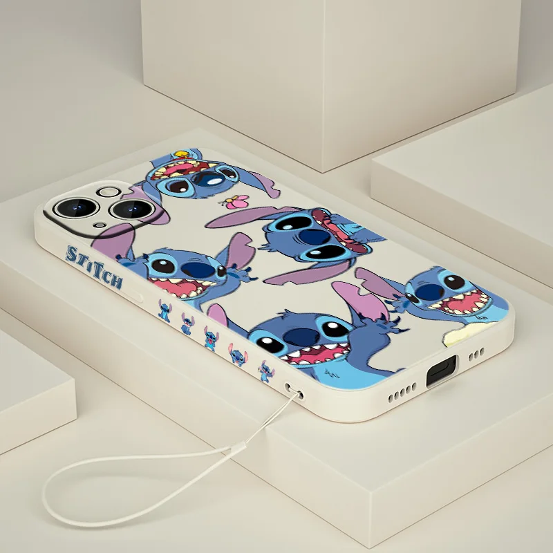 Stitch The Baby Disney Cover For Apple iPhone 13 12 11 Pro Max mini XS XR X 8 7 6S 6 Plus Liquid Left Rope Phone Case iphone 13 pro max leather case