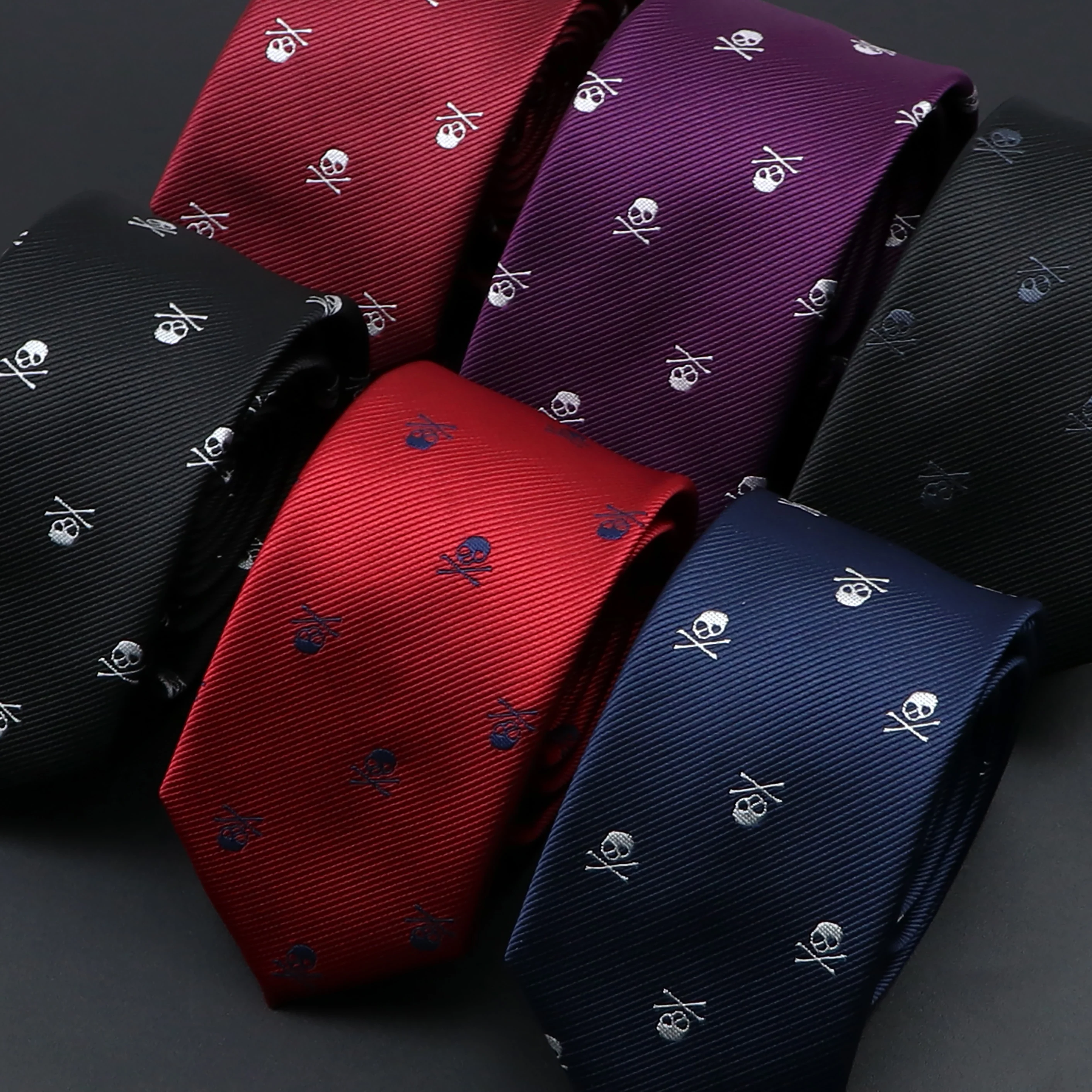 Neck ties Casual Slim Skull Ties For Men Classic Polyester Red Blue Neckties for Wedding Party Cosplay Neckwear