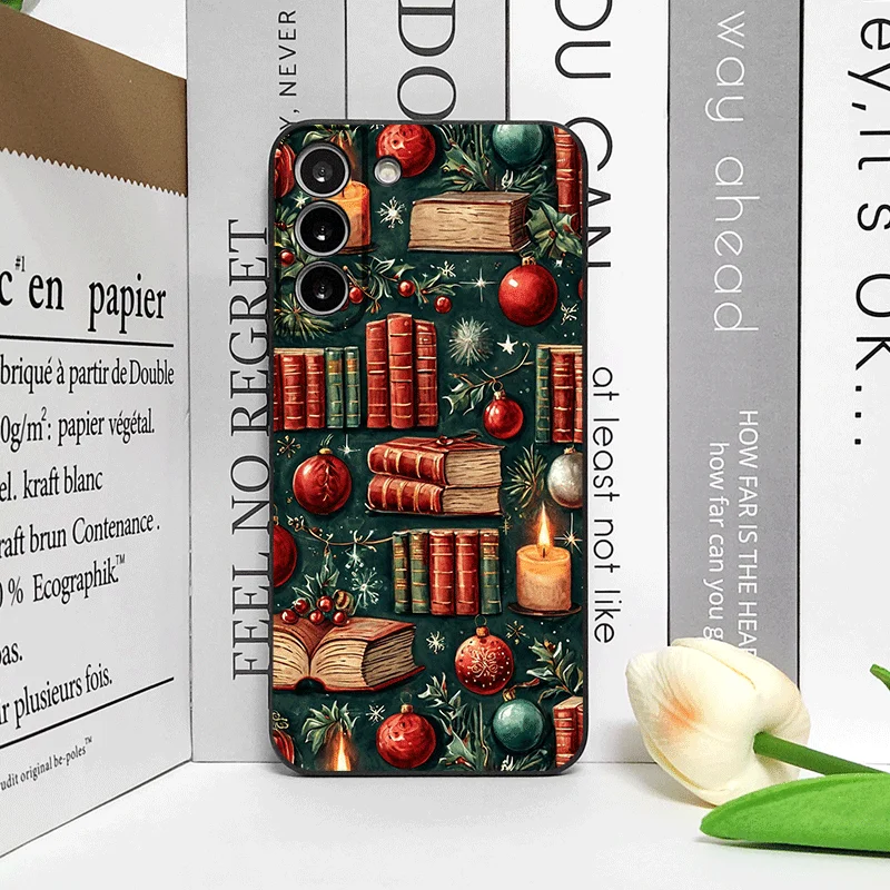 Festive Bookshelf Book Print Christmas Phone Case - Soft Cover