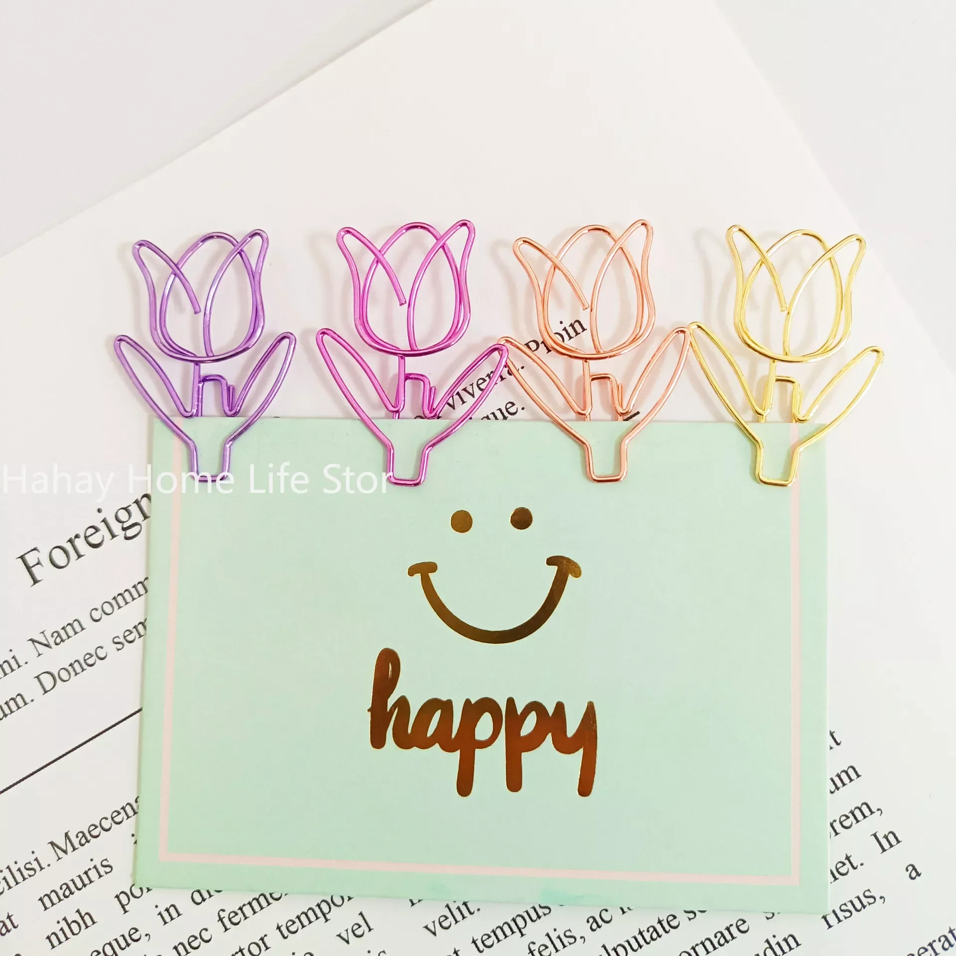 Colored Paper Clips Tulip Shaped Office Stationery Metal Bookmark Holder 1pc