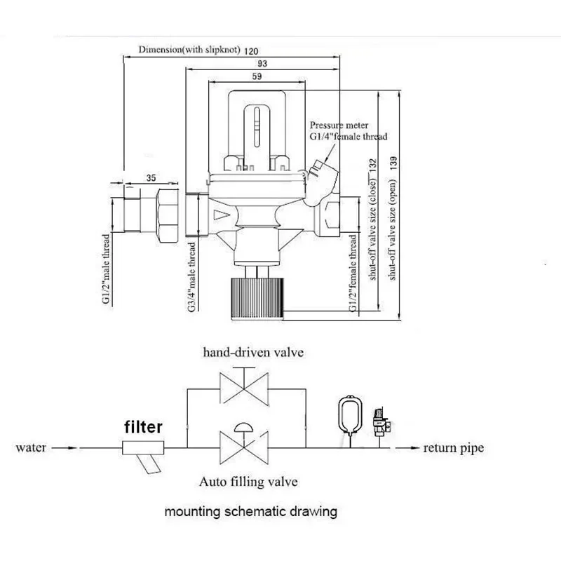 1/2" Automatic Water Filling Valve Observing the water-pressure Filling water valve with pressure gauge Pressure reducing valve