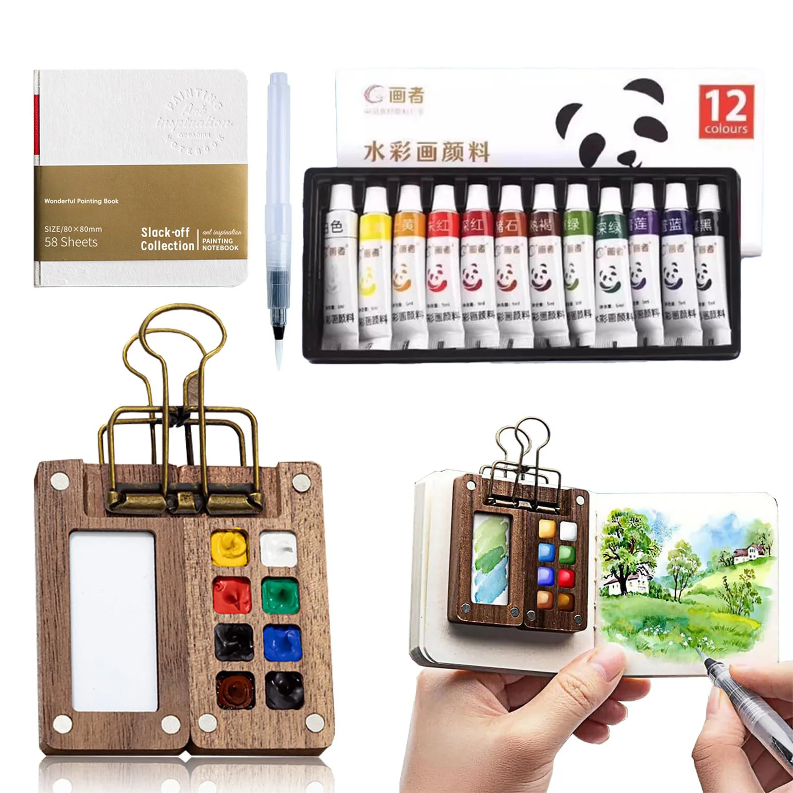 Mini-Aquarellfarben-Set für Kinder, 8/15 Farben Palette mit Skizzenbuch, Zeichenblock, Kunstbedarf-Set – Detail 3