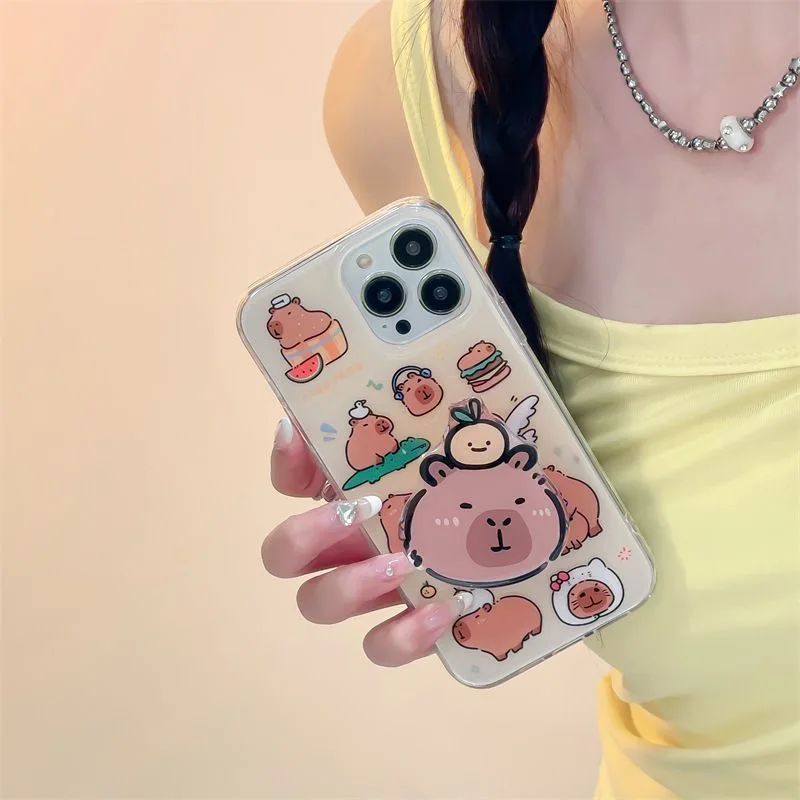 Capybara Cartoon Grip Tok Holder White Acrylic Phone Case