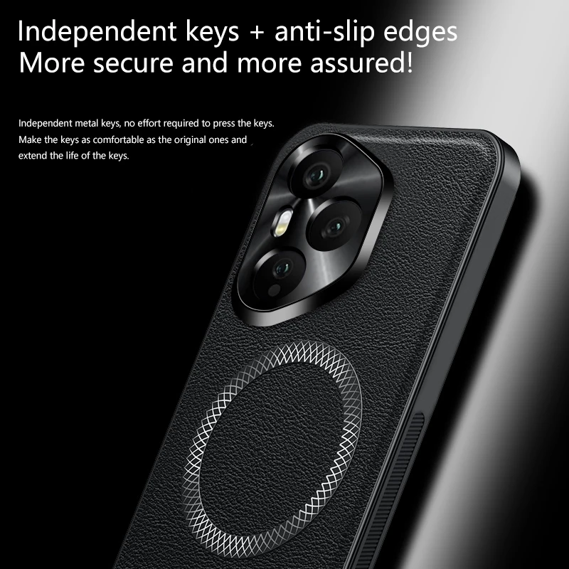 Luxury PU Leather Magnetic Phone Case with Metal Ring and Lens Protection - Shockproof Cover