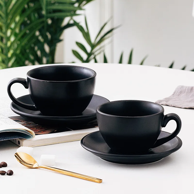 Black Pottery Espresso Cups Set 2 Stoneware Chic Elegant Espresso