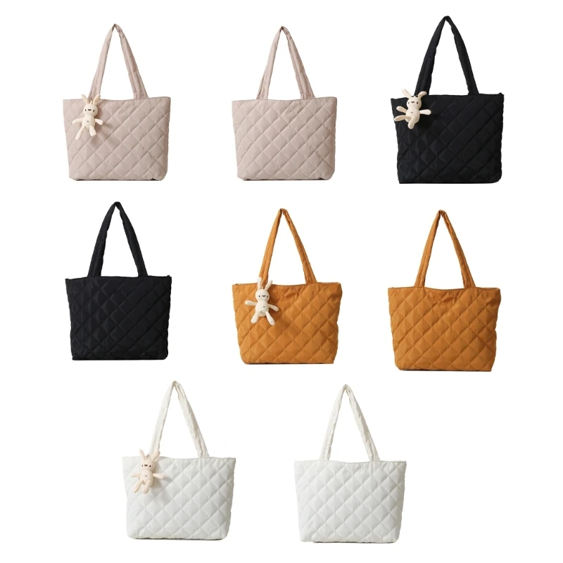 Stylish Quilted Nylon Shoulder Bag Large Capacity Handbag Women's Shopper Bags E74B