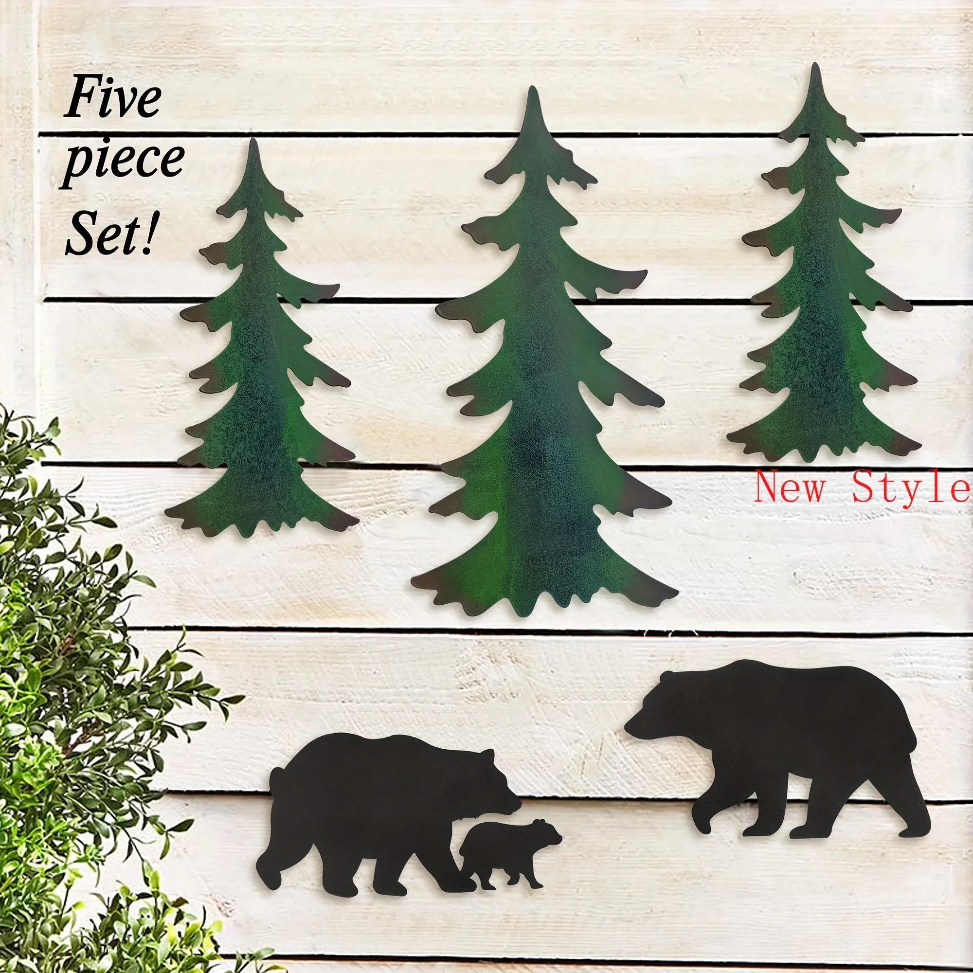 

5pcs/set Forest Bear Metal Wall Sculpture Silhouette Home Decoration Metal Wall Decoration Forest Animal Silhouette Wall Home De