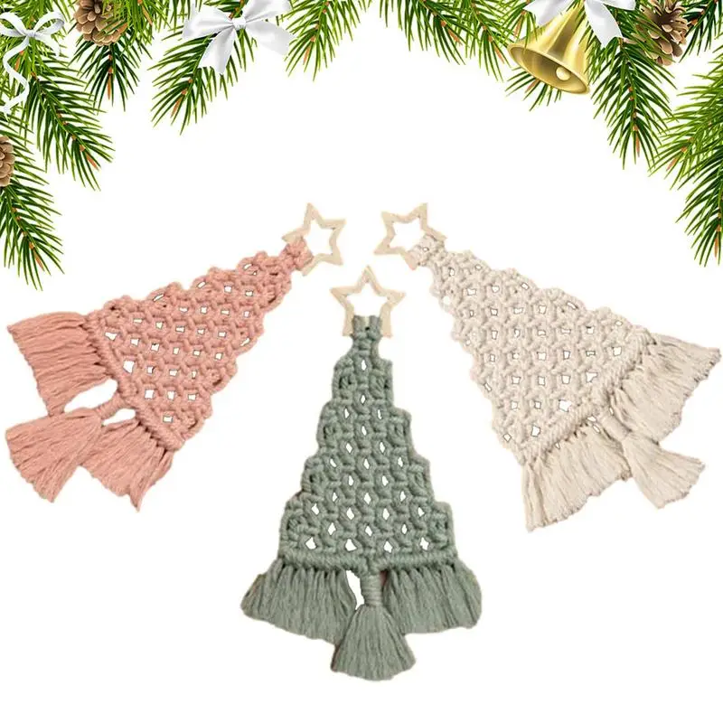 

Рождественский набор для макраме «сделай сам», Рождественский набор для макраме в форме дерева, подвесной декор, маленький настенный подвесной гобелен, рождественские украшения в стиле бохо