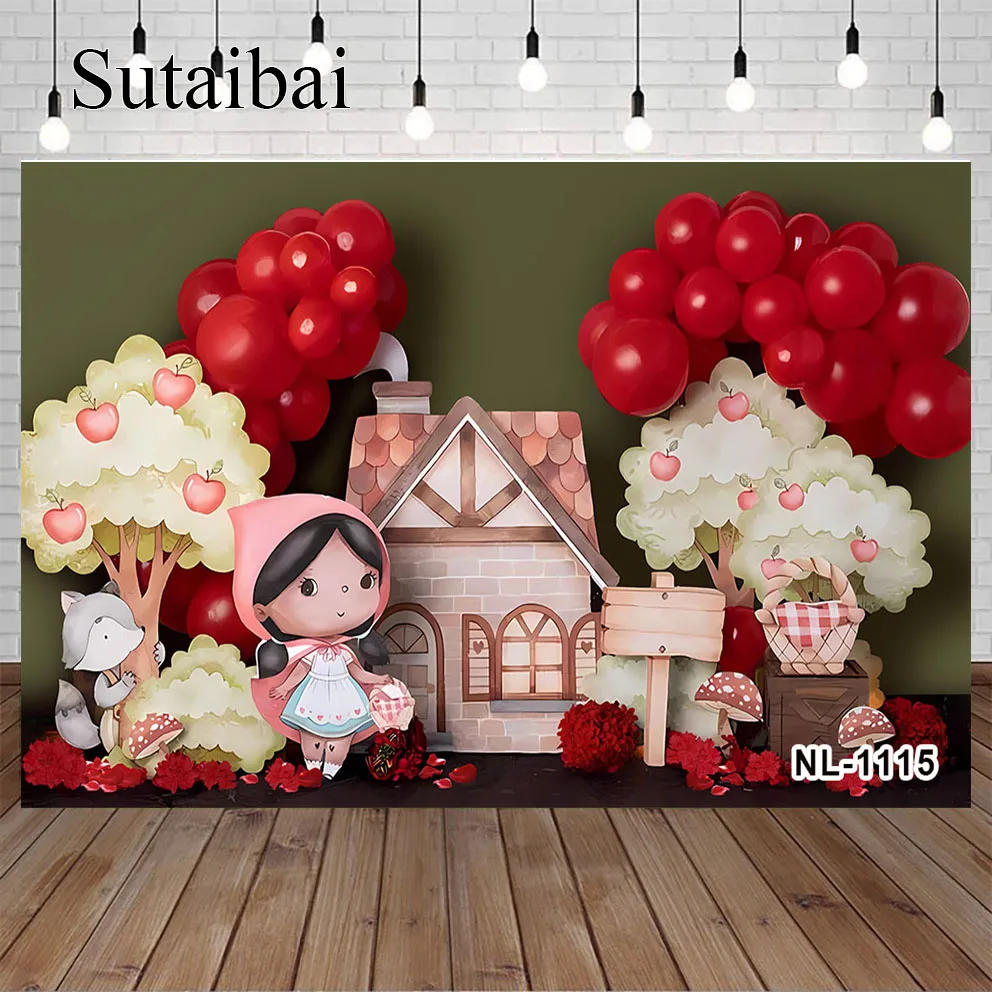 Little Red Riding Hood Photography Backgrounds Girls Birthday Photo Backdrops Decor Banners Photo Booth Props photo backdrop