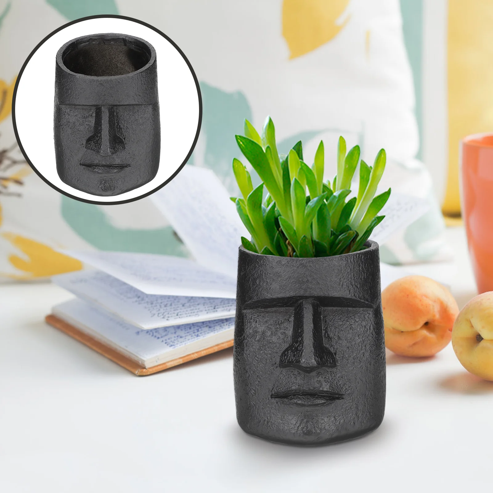 

Easter Island Flower Pot Office Desk Decor Resin Container Home Desktop Supply Succulents Ornament