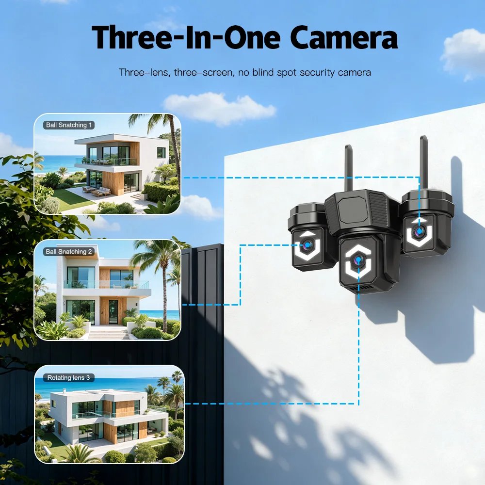 SZSINOCAM WIFI Edition Triple-Lens PTZ Surveillance Camera AI Human Detection IP66 Waterproof Video Security Camera 2