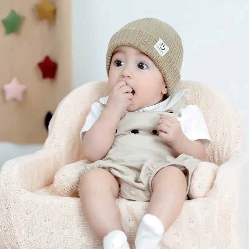 Newborn Spring Hat Crochet Smiling Badge Infant Bonnet Baby Cap For Girls Boys Kids New Baby Spring Autumn And Winter baby hat
