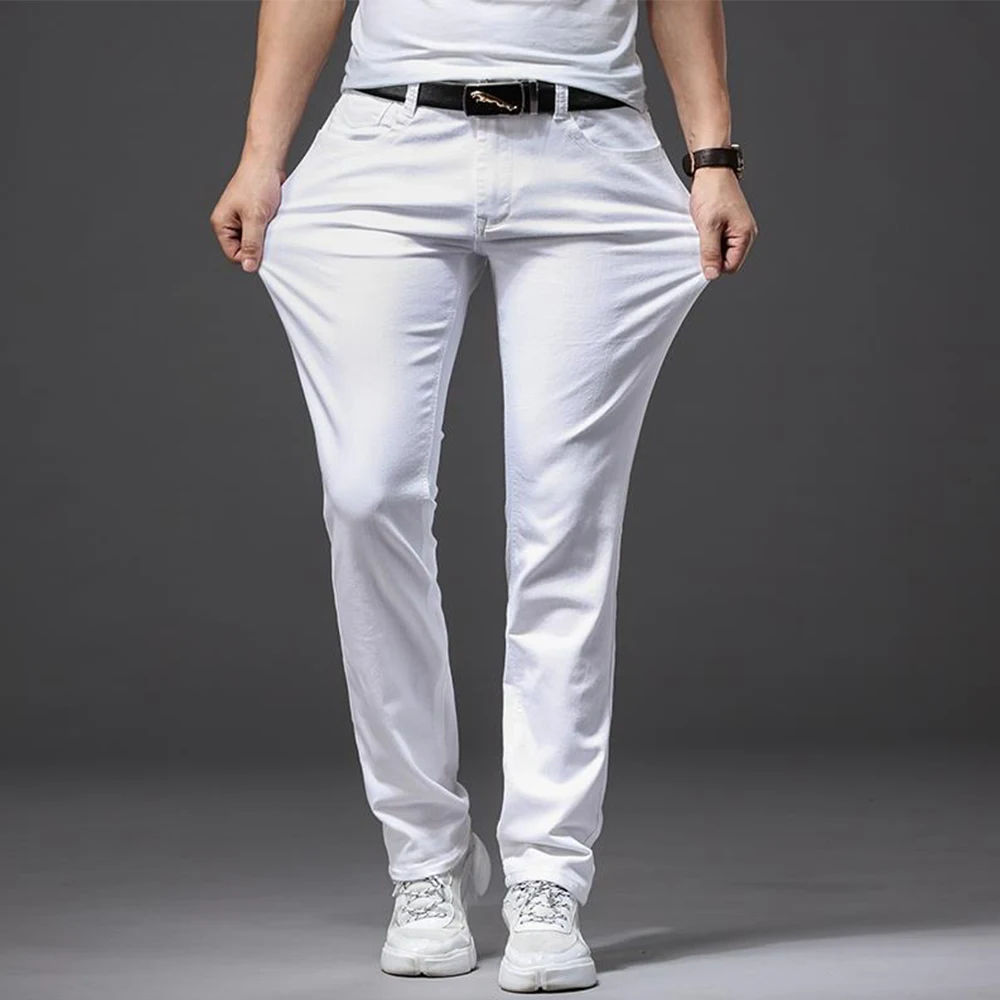 Men Jeans Elasticity Straight Slim Fit Casual Soft Business Classic Stretch Denim Pants