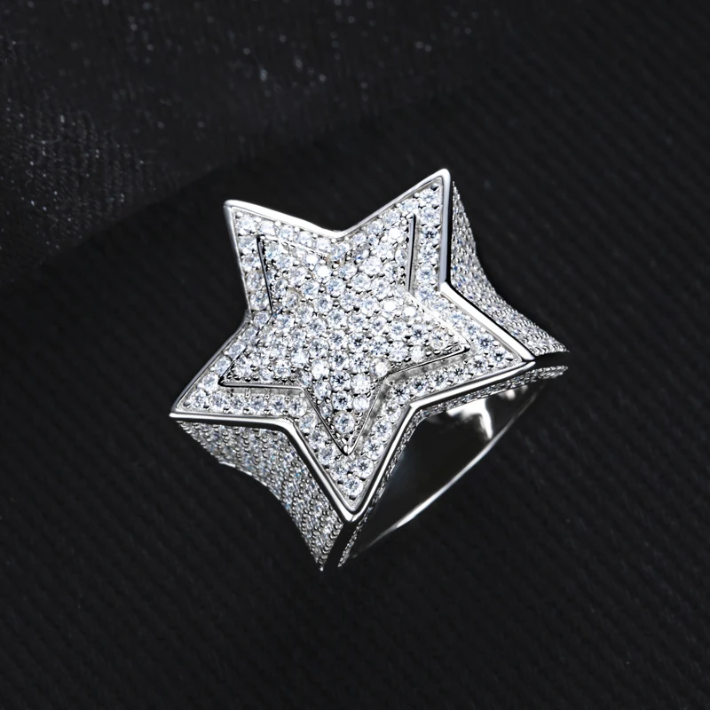 MossanRappr 5.1cttw Luxury Moissanite Pentagram Iced out Hip Hop Ring 925 Sterling Silver Heavy Metal Fashion Jewelry for Men 3