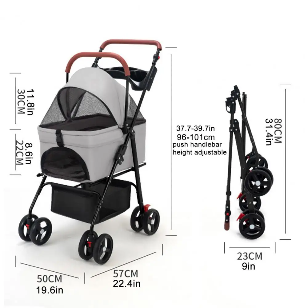 Pet Stroller Folding Dog Stroller Pet Folding Strollers 4 Wheels Dog/Cat Puppy Travel Carrier for Small/Medium