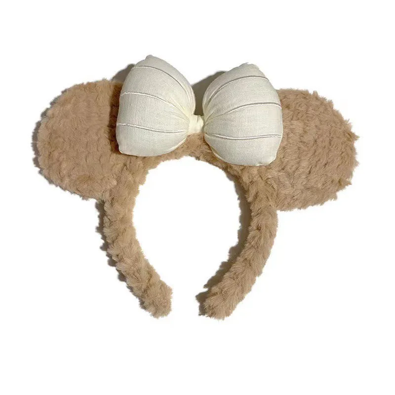 1 Stück bogenförmiges Teddybär-Ohr-Stirnband, Damen-Herbst- und Winter-Plüsch-Stirnband mit niedlichem Cartoon-Gesichtswasch-Stirnband, Haarspange – Detail 5