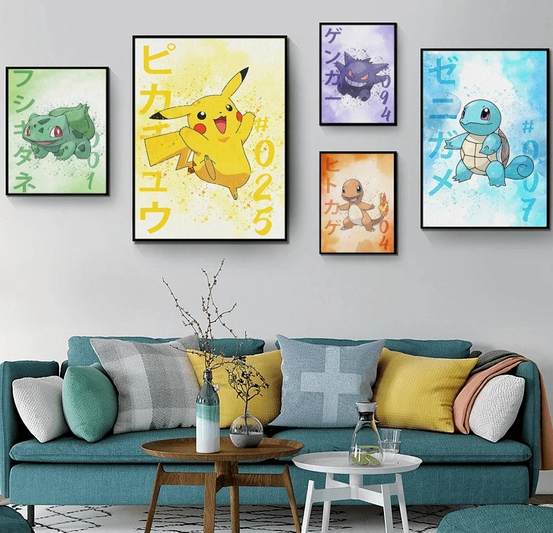 

Canvas Prints Decorative Pokemon Pikachu Squirtle Art Birthday Gifts Decoration Paintings Classic Picture Room Home Hanging