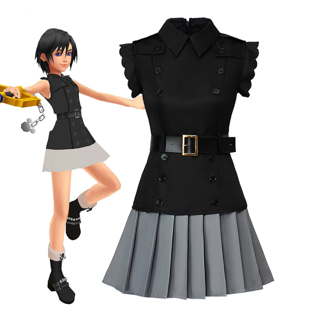 

Kingdom Hearts III Cosplay Xion Costume Women's Black Top Pleated Skirts Halloween Carnival Theme Party Game Show Dress