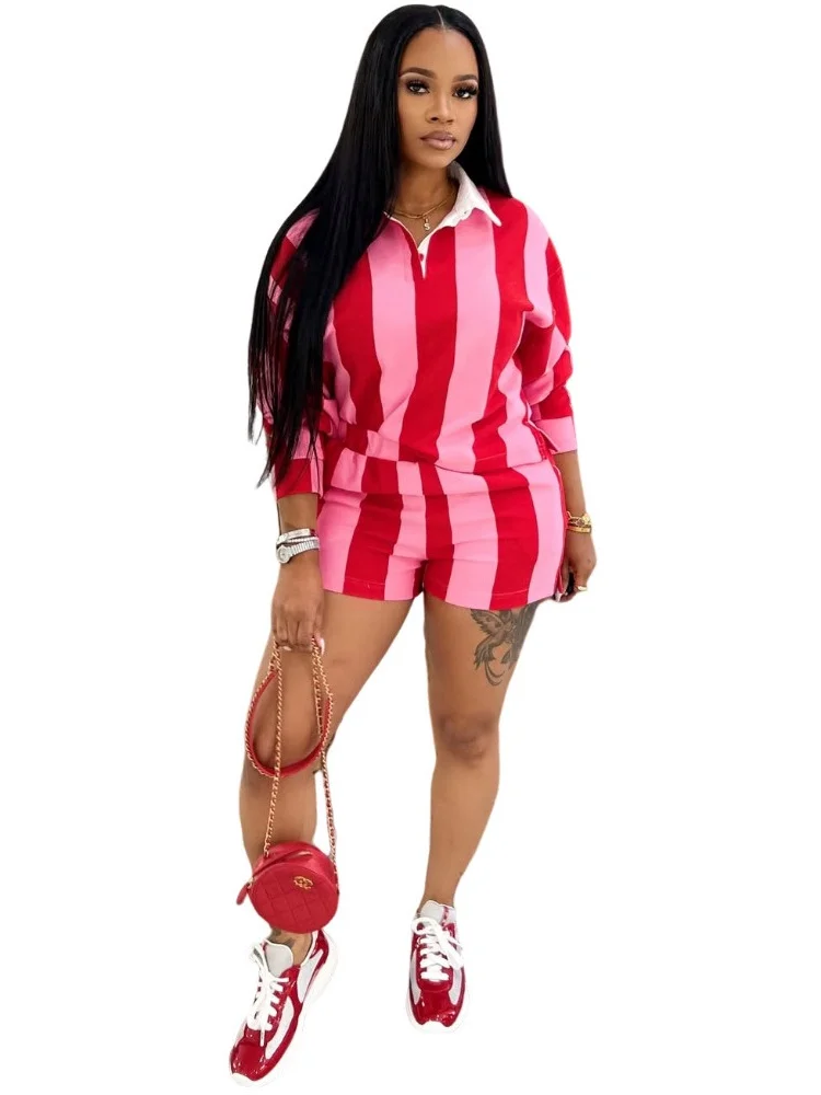 Wmstar Two Piece Set Women Casual  Top and Shorts  Striped Sets New in Summer Clothes Matching Suit Wholesale Dropshipping