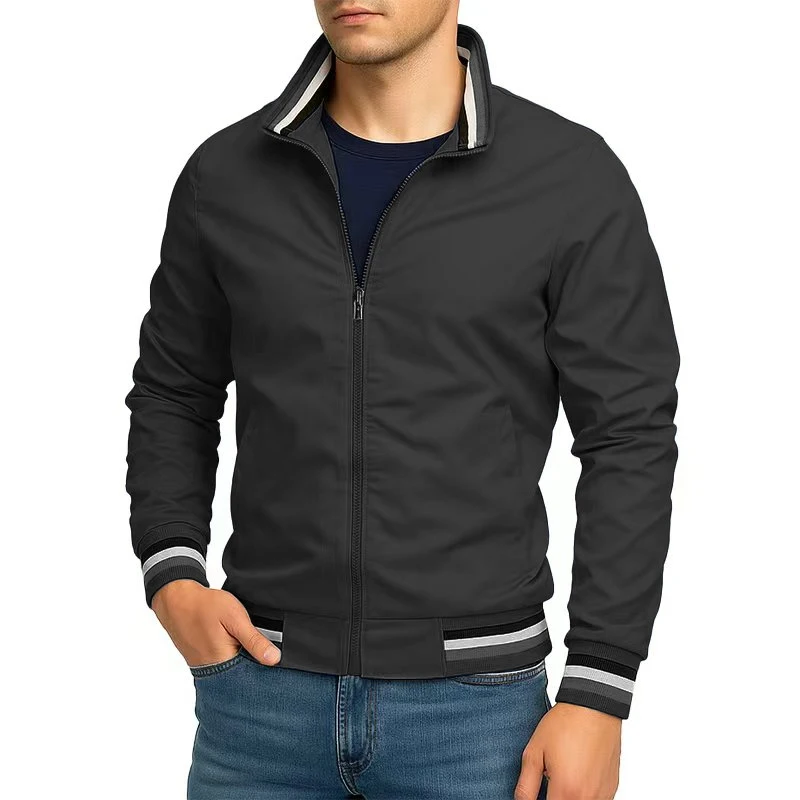 New Men's Solid Color Jacket Windbreaker Stand Collar Coats Lightweight Waterproof Outdoor Tops Men Jacket Outerwear Streetwear
