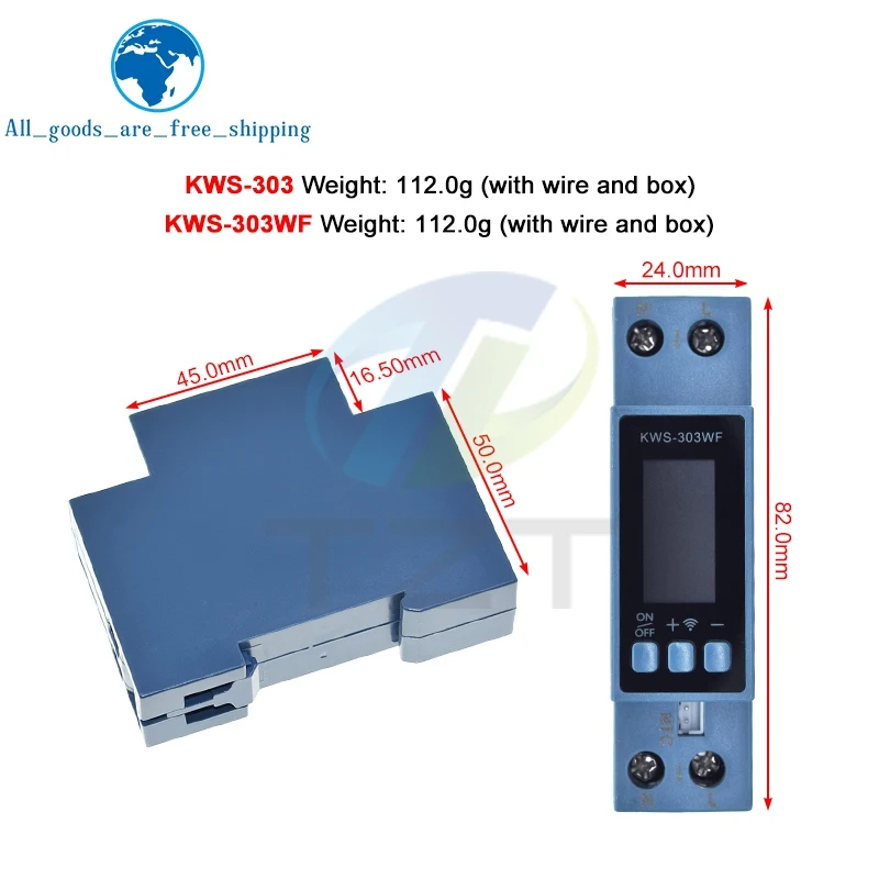 KWS-303 투야 와이파이 전력계 스마트 스위치 8 in 1 에너지 미터 85-290V AC 미터 타이머 릴레이 전압 전류 전력계