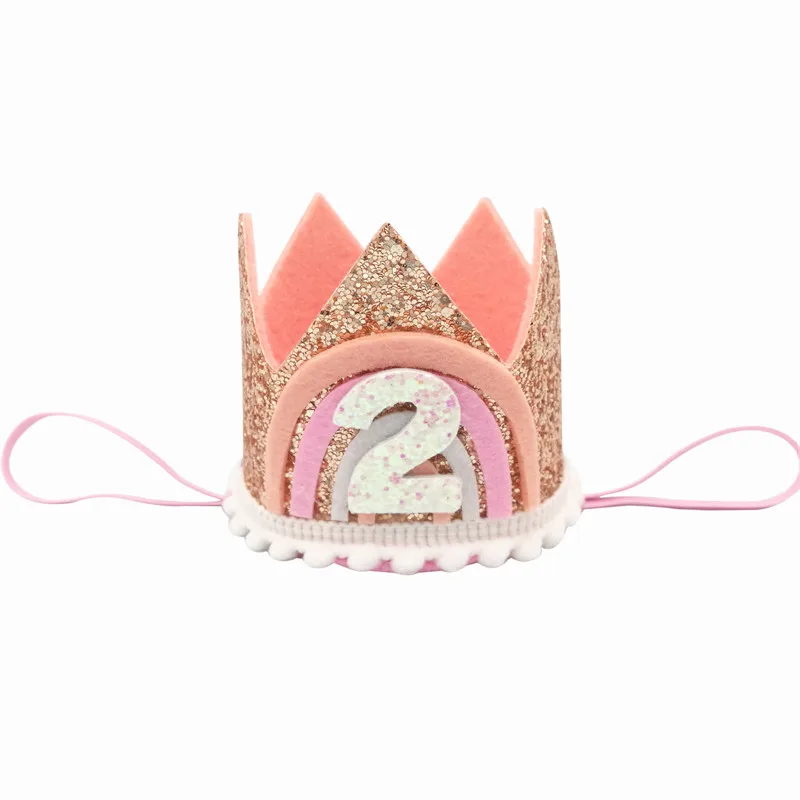 1Pcs Rainbow Number One 1 2 3 Year Birthday Headband Crown Hat Children 1st 2nd Birthday Party Hairband Cap Photo Props Supplies