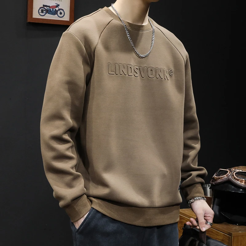 Pullover Round Neck Fleece-Lined Sweater Men's Autumn and Winter Warm Trendy Large Size Top Casual Fashion All-Matching Simple
