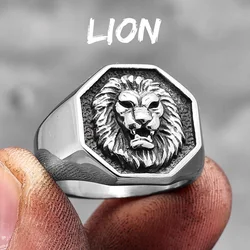 Lion King Animal Stainless Steel Rings - Trendy Unique Punk Style Jewelry Gift - 8 (R760 - Lion - Silver)