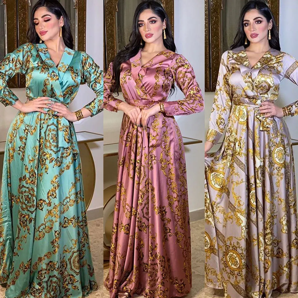 2022 Middle East Kaftan Women's Fashion Printed Dress Dubai Arabian Robe Abaya Islamic Clothing 2022 middle east kaftan women s fashion printed dress dubai arabian robe abaya islamic clothing