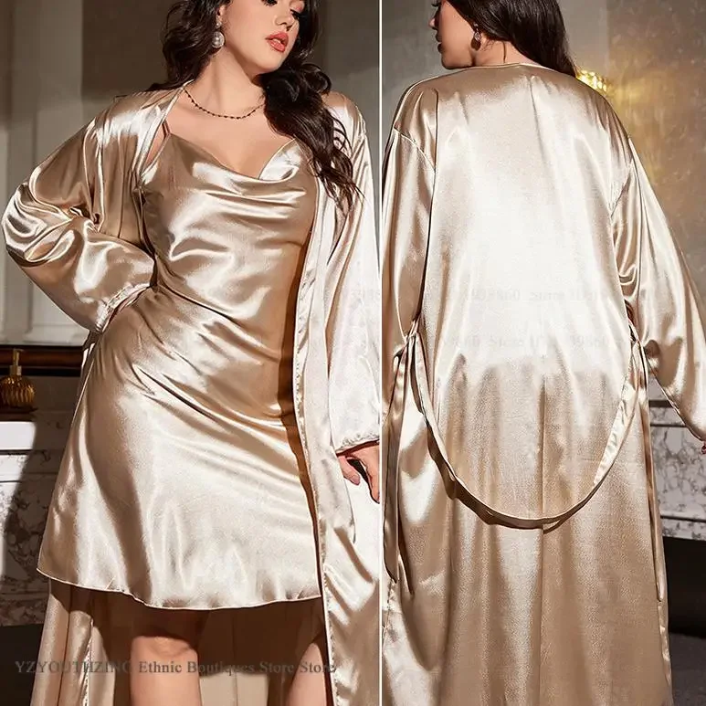 Women Sleepwear Silk Robe Sleepwear Pajamas Plus Size 3XL 4XL 5XL Women's Nighty & Robe Set Chemise Nightgown Spring Summer Silk Satin Bathrobe Home Clothing Loose Sleepwear