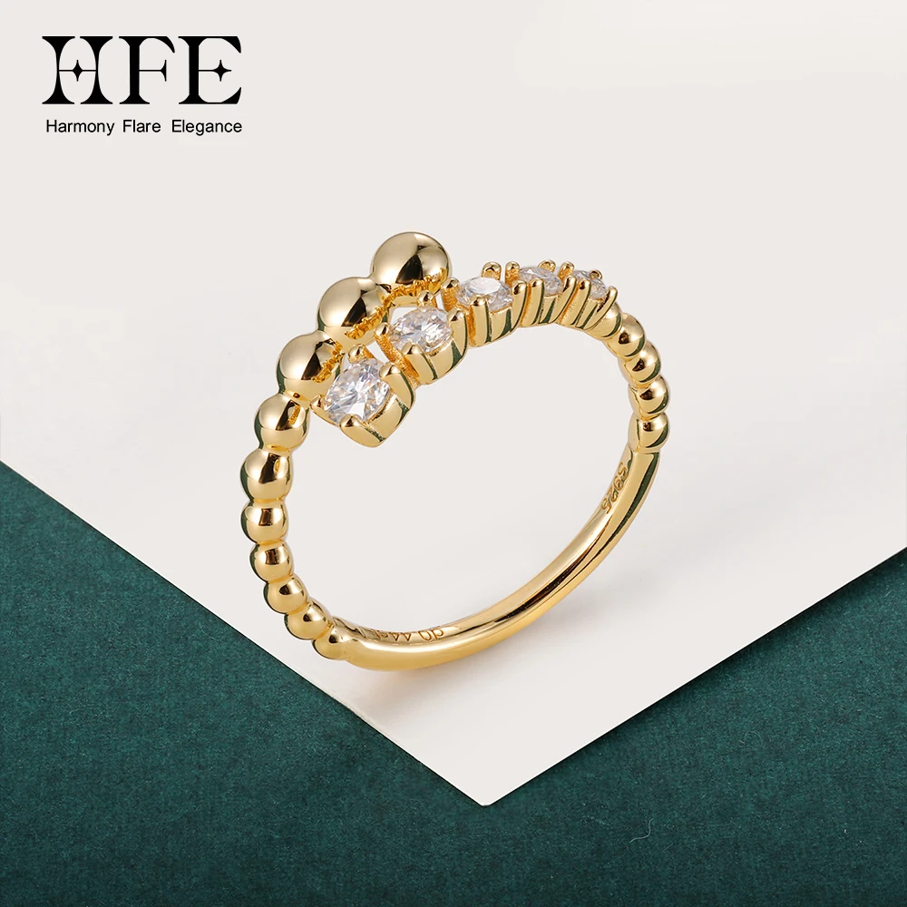 HFE Mousanity open round ring 925 silver lightweight adjustable K-gold plated women's fashion jewelry accessories parties