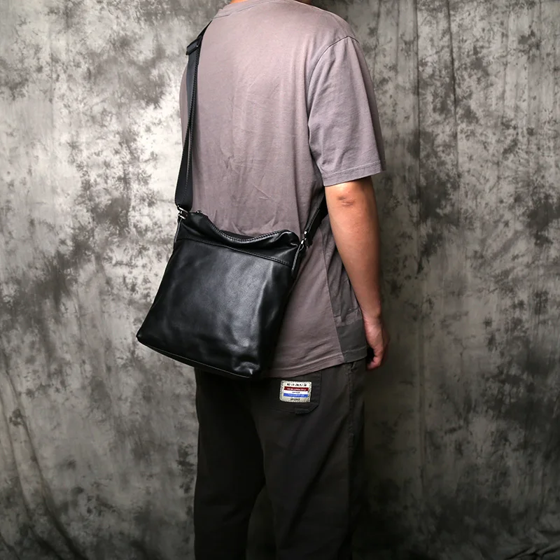 NZPJ Genuine Leather Men's Crossbody Bag Casual Top Layer Cowhide Shoulder Bag Fashionable Men's Bag  For 10-Inch IPad