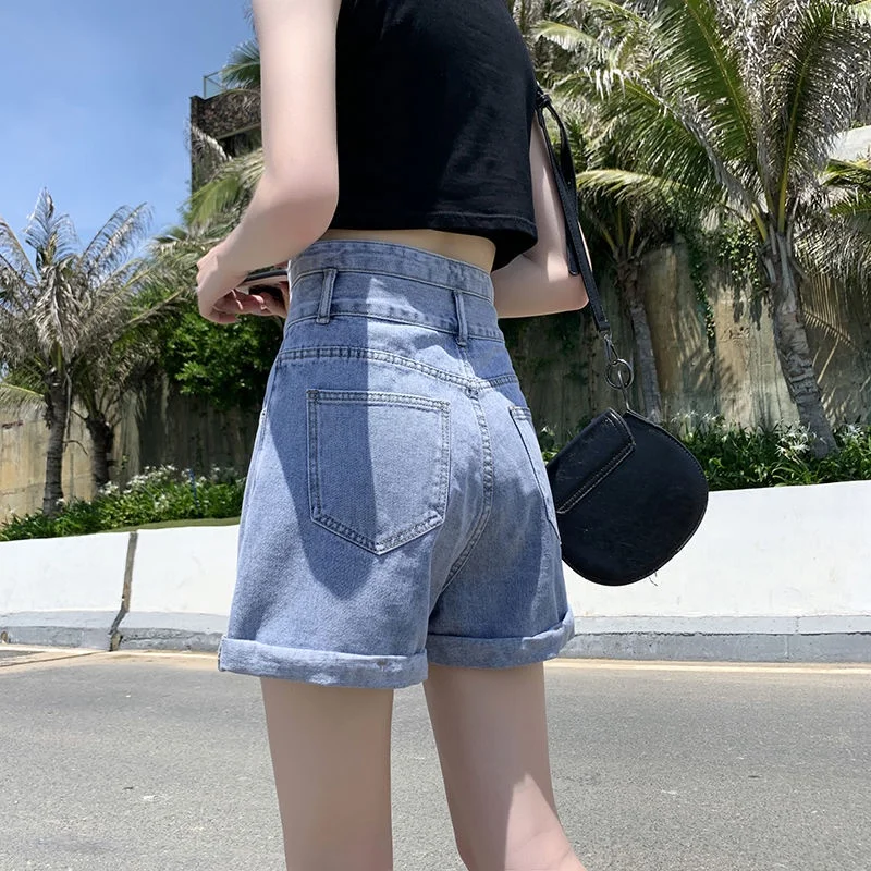 bape shorts Summer Denim Shorts Women Loose Ripped Super A-Line Wide-Leg Pants american eagle shorts