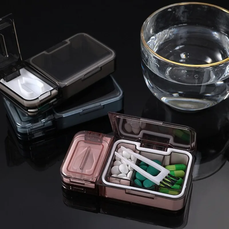 Multi Functional Medicine Box Cutting Device 3 in 1 Pill Case with 3 Compartments for Large Capacity Medicine Box Grinding