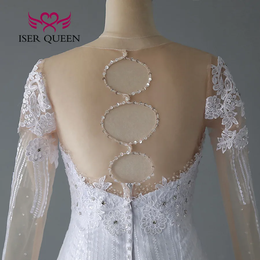 Full Sleeves Skin Color Tulle Mermaid Wedding Dresses New Lace Appliques Hollow Back Special Design Wedding Dress WX0285 wedding dresses