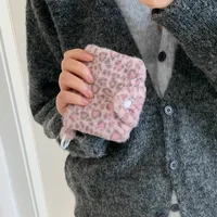 Sac à cartes en peluche motif léopard pour fille, porte-monnaie à fermeture éclair, sac de haute beauté pendentif, petit portefeuille, porte-carte de repas pour étudiant, porte-carte d'identité 5
