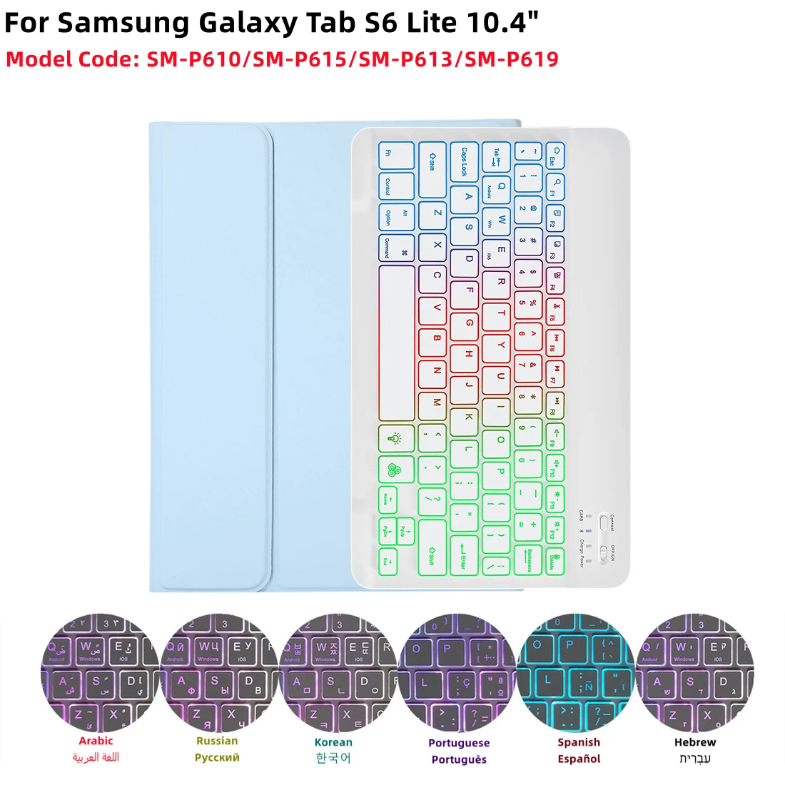 Teclado Rgb e Mouse para Samsung Tab s6 Lite Rainbow Backlight Coreano Espanhol Árabe Português Magic Keyboard 10.4 Case
