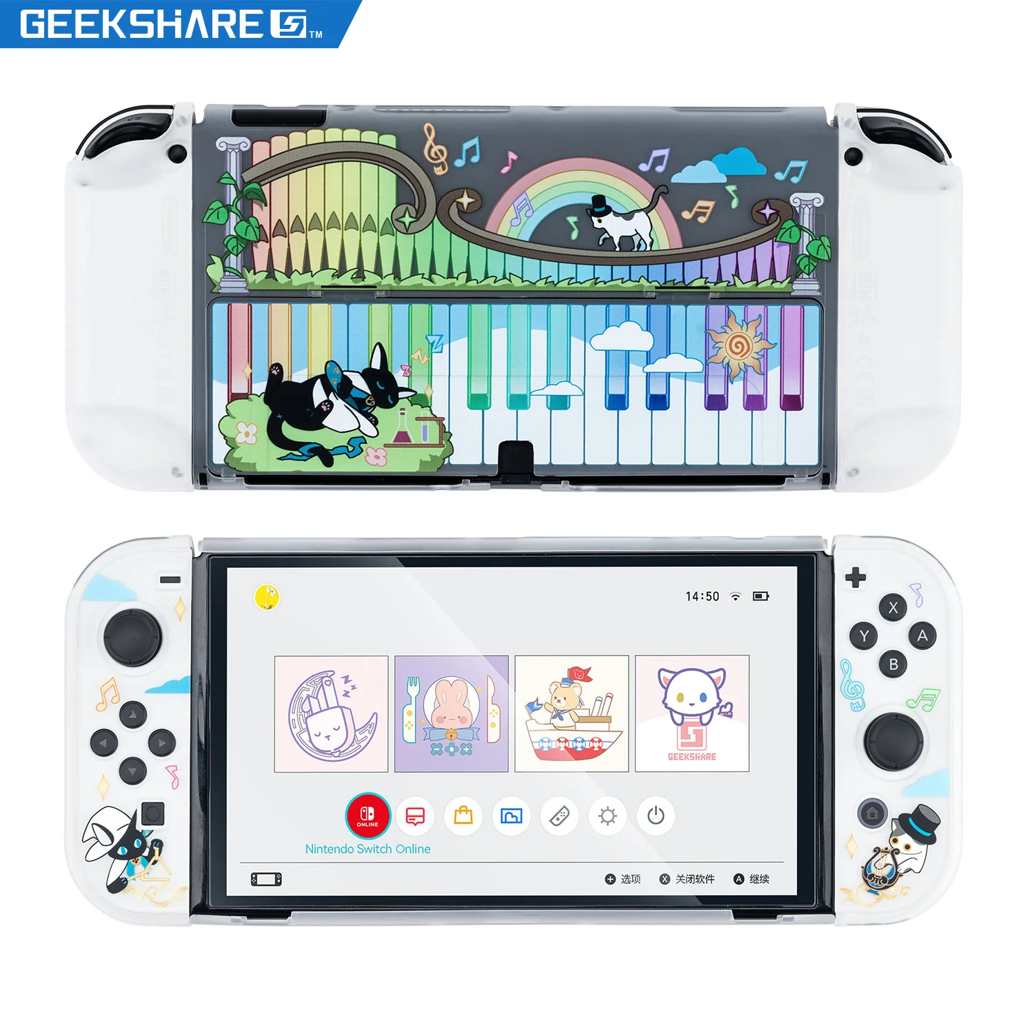 

GeekShare New Nintendo Switch OLED Case Piano Melody Transparent Split Joy-con Protective Hard Shell For Switch OLED Accessories