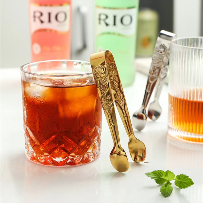 Rose Pattern Mini BBQ Food Clip Tongs 304 Stainless Steel Ice Cube Holder Cooking Grill Fruit Salad Clamp Kitchen Accessories food tongs
