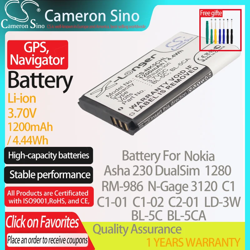 Batteria Cameronsino Per Nokia Asha 230 Dualsim Rm-986 1280 N-Gage 3120 C1 C1-01 Adatto A Nokia Bl-5C Bl-5Ca Gps, Batteria Navigatore