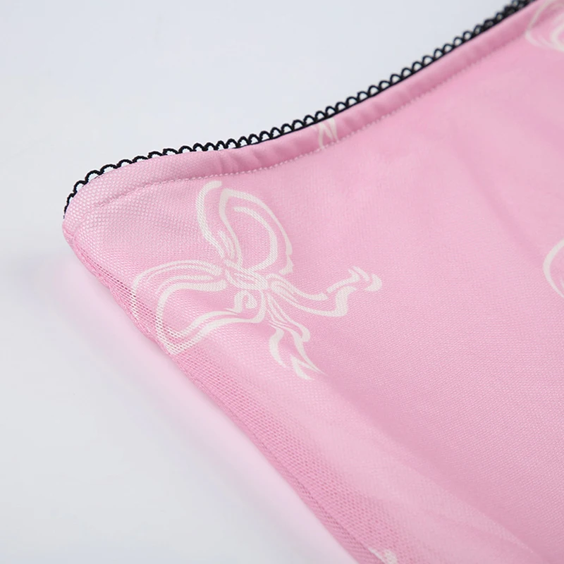 Falda Y2K Fairycore para mujer, con estampado de lazo y ribete de encaje, de cintura baja, de malla, ajustada, estilo grunge de los años 2000, para fiestas y ropa de calle.
