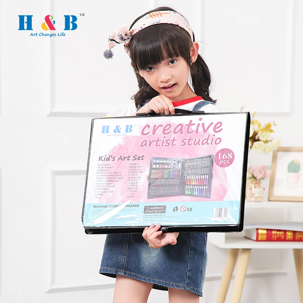 168pcs Drawing Pen Art Set Kit Painting Sketching Color Pencils Crayon Oil Pastel Water Color Glue with Case for Children Kids