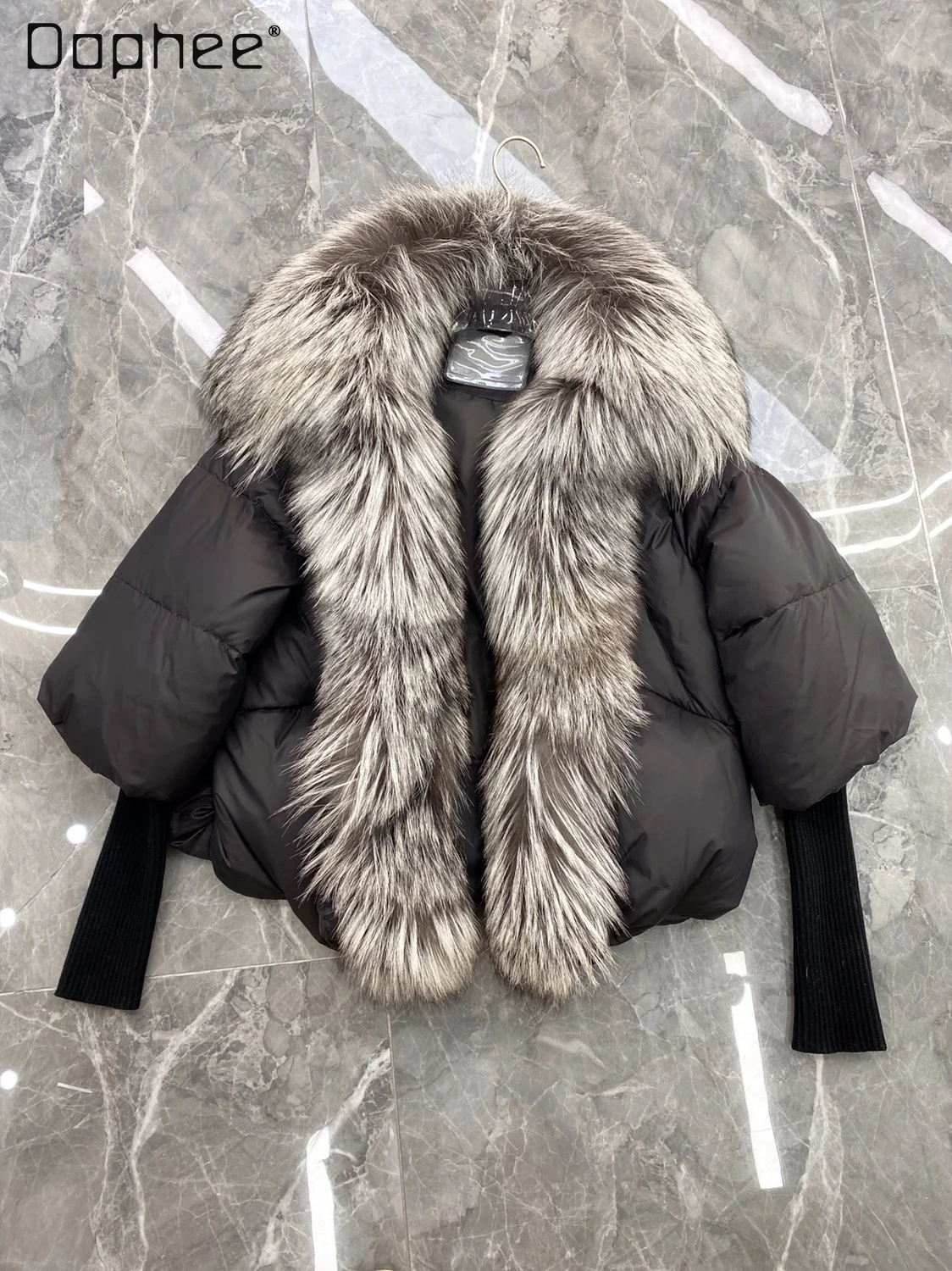 

High-End Big Fox Fur Collar Cropped Down Jacket Women Luxury Brand Fashion 2023 New Winter Women's Long Sleeve Short Fur Coat