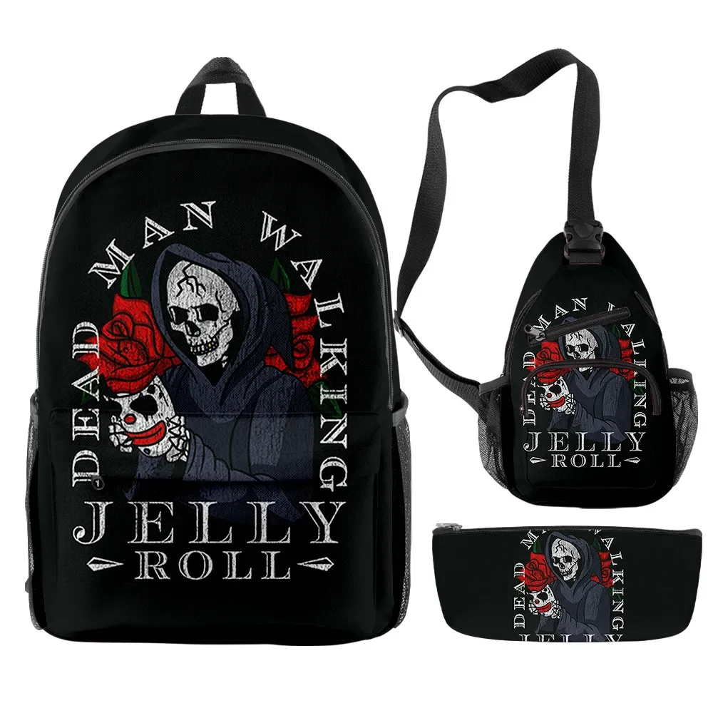 2023 New Jelly Roll Skull Merch 3pcs/set Travel School Bag  Crossbody Bagl Pencil bag Suit For Kids Aldult